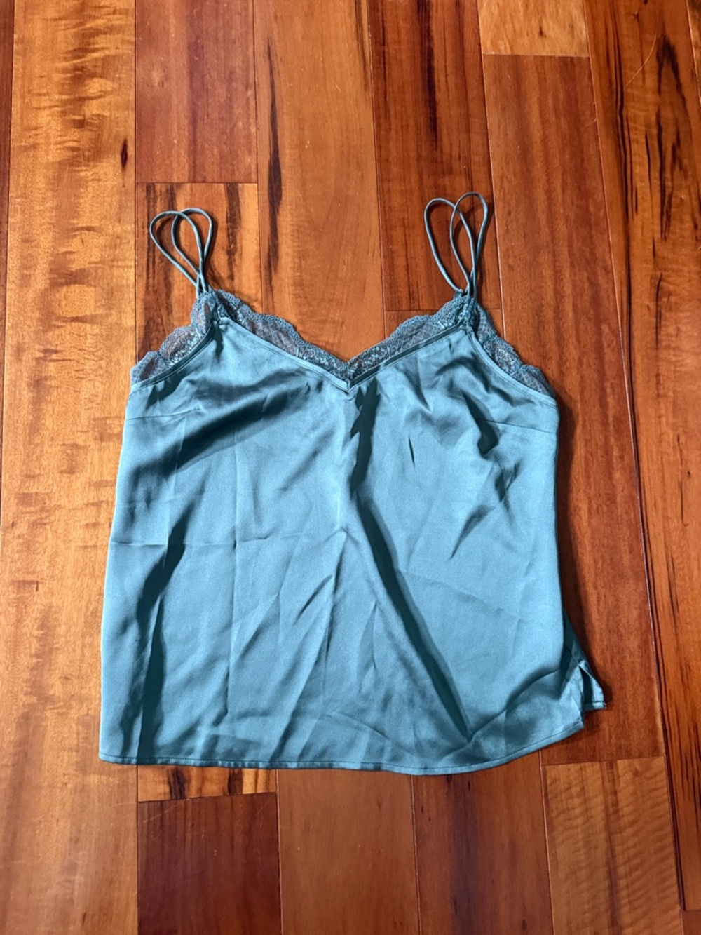 Abercrombie & Fitch Teal Lace-Trim Satin Camisole